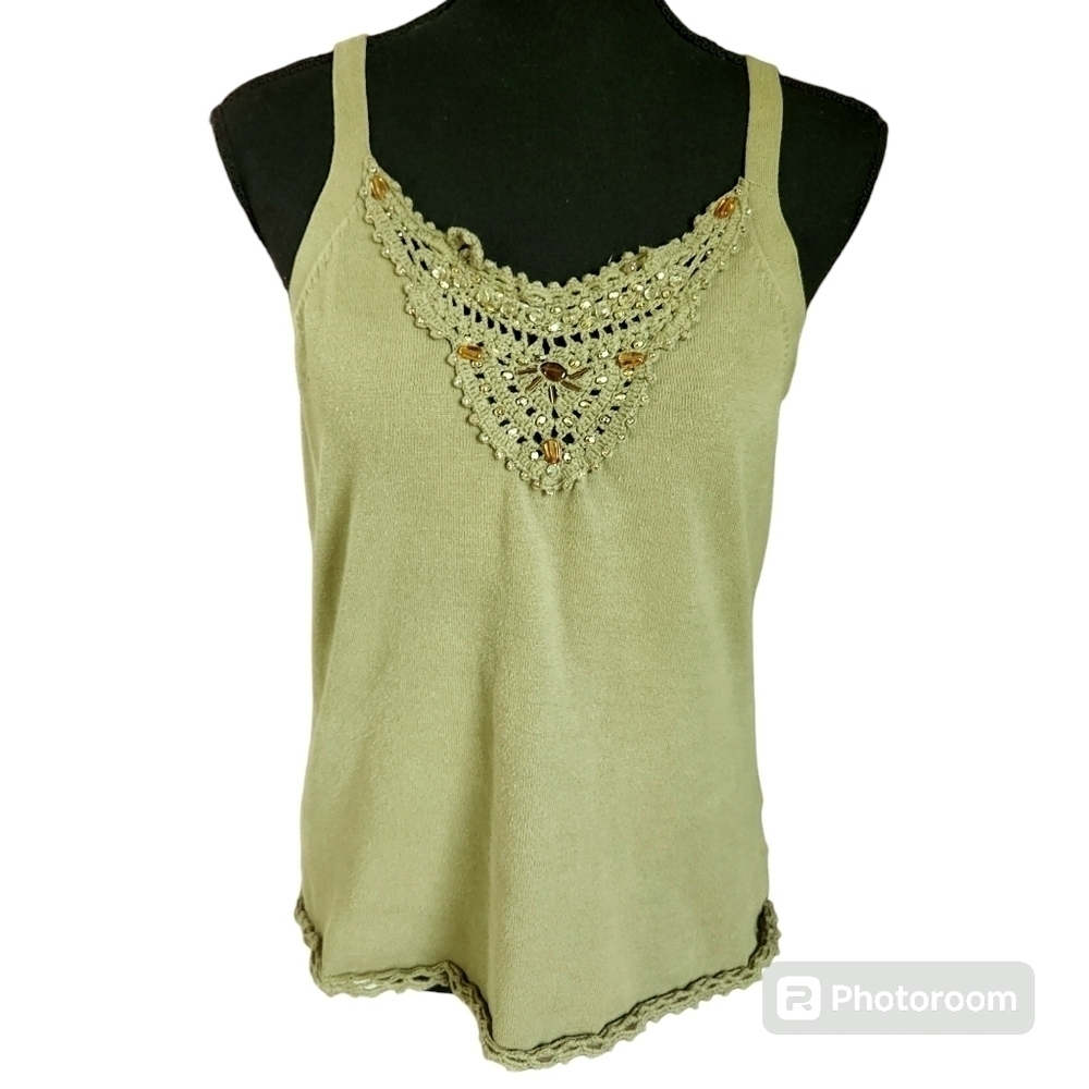 Y2K Beaded Fairycore Boho Crochet Cami sz M
